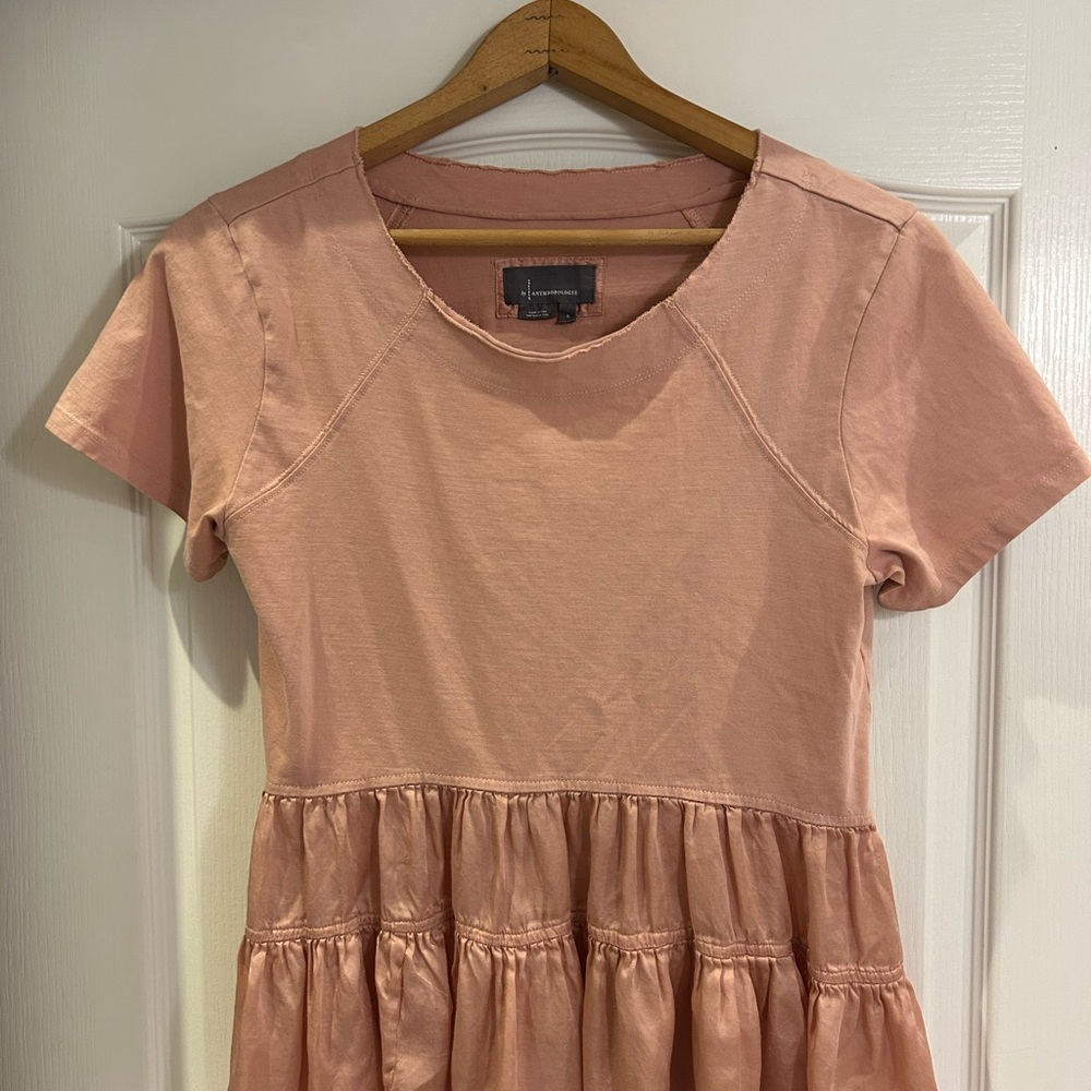 Anthropologie Pink Tiered Short Sleeve Blouse